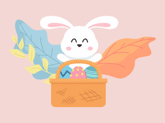 Easter Eggs Blue Bunny Basket Floral Graphics