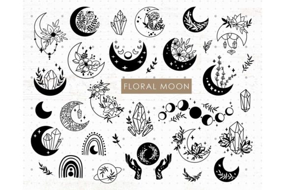 Floral Moon, Celestial Moon Graphics & Illustrations