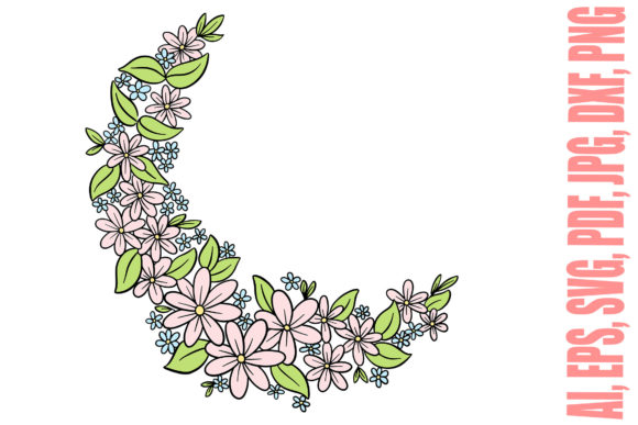 Flower Bouquet Floral Moon Line Art for Branding and Packaging