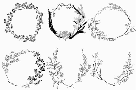 Geometric Vector Floral Wreaths for Modern Graphics and Illustrations