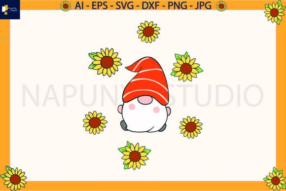 Gnome Sunflower Floral Svg for Branding and Illustrations