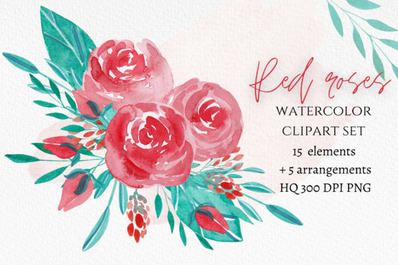 Red Roses Watercolor Floral Clipart for Blog and Website Graphics